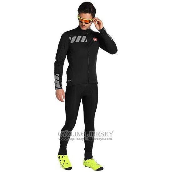 2019 Cycling Jersey Castelli Raddoppia 2 Black Silver Long Sleeve And Bib Tight
